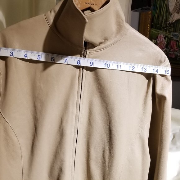 SOLD suit soft leather &silk light coffee JACKET /SKIRT - Picture 10 of 16